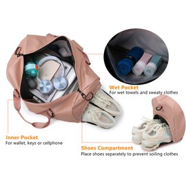 Zingso Gym Bag for Men Women Travel Bag with Shoe Compartment and Wet Compartment, Large Capacity Weekend Overnight with Shoulder Strap for Gym Travel Camping (Pink)