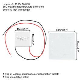 QUARKZMAN TEC1-12707 Semiconductor Cooling Tablets 15.8V 7A 60W Heatsink Thermoelectric Cooler Cooling Plate Module 40 x 40 mm