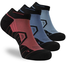 Hylaea No Show Socks with Cushion for Running Sports Athletic Walking Golf Low Cut Compression Blue Green Red X-Large