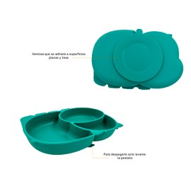 Vajilla para Bebé con Cubiertos; Plato Adherente con 3 Divisiones y Cubiertos (Verde)