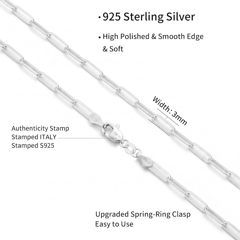 Goldegg S925 Sterling Silver 3mm Chain Necklace for Women 16inches
