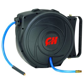 CAMPBELL HAUSFELD 3/8 in. x 50 ft. Enclosed Retractable Hose Reel, Durable PVC, High Volume Air Flow, Air Compressor Hose Reel with Air Hose, Ideal for Professional and Home Use