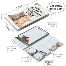 TirEurt 550 Sheets Cat Sticky Notes Set Life is Better with a Cat Self-Stick Notes Pads Cartoon Animal Bundle Writing Memo Pads Page Marker Office School Supplies Gift for Studen Teacher
