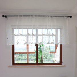 SLOW SOUL Set of 2 Panels White 3D Elegant Embroidered Birds Luxury Sheer Curtains Drapes Kitchen Curtains Rod Pocket Short Curtains 52W X 36L inch