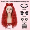 FOVER 5-Piece Red Princess Buns Wig Set for Women Costumes