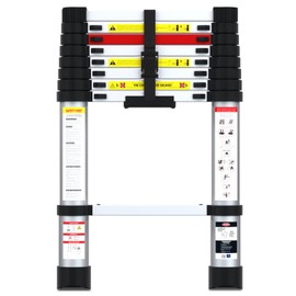 Telescoping Ladder 8.5FT EFFIELER Aluminum Industrial Extension Ladder with 330lbs Load Capacity, EN131 Certified Portable Collapsible Ladder for Industrial, Home and Outdoor Work Silver