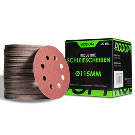 RODOPI RedDevil Velcro Sandpaper 115 mm Grit 40-320 Sanding Discs for Random Orbital Sanders 8 Holes Zirconia Corundum Sanding Pads Round Velcro Disc - Pack of 100 Mix