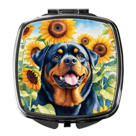 Caroline's Treasures Rottweiler in Sunflowers Compact Mirror Decorative Travel Makeup Mirror for Women Girls Gifts Pocket Makeup Mirror Folding Handheld