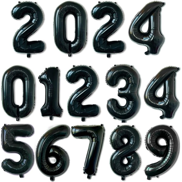 BTZO Number Balloons, Birthday, Number, Happy Birthday, Approx. 13.8 inches (35 cm), Small Size, Decoration, Anniversary, Party, Surprise, Anniversary, 0-9, 2024, New Year, Black