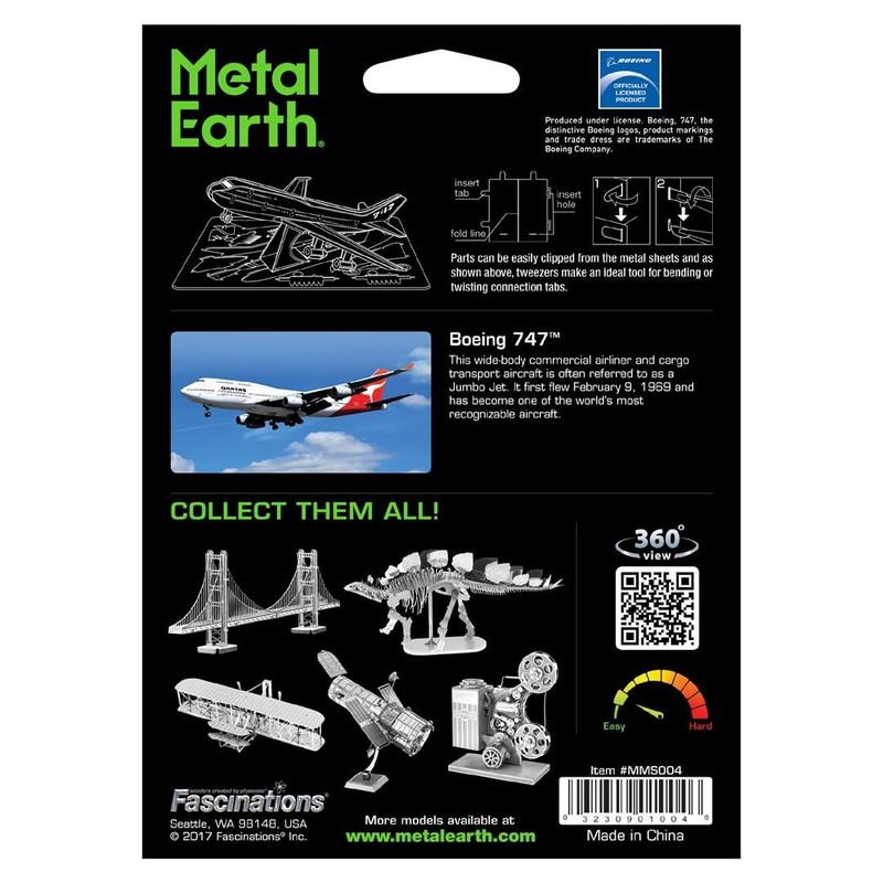 Fascinations MMS004 Metal Earth 502502 Commercial Jet Boing 747, Laser