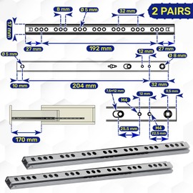 2 Pairs Ball Bearing Drawer Runners 246 mm x H 17 mm - Telescopic Draw Runners Replacement Have a Partial Extension of 170 mm - Warranty 10 Years - MONTERAL