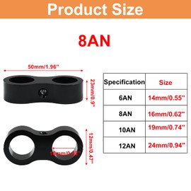 Jiozermi 8pcs 8AN Hose Separator Clamp, Aluminum Fuel Mounting Clamp, Fitting Adapter Great for 1/2 Fuel, Oil, Brake, Water and Gas Line (Black)