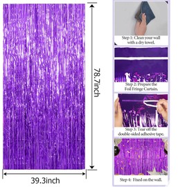 4 Pack Purple Foil Fringe Backdrop, Party Streamers Curtain, 3.3ft x 6.6ft Shiny Tinsel Curtains for Party, Theme Party, Birthday, Wedding, Graduation, Christmas.