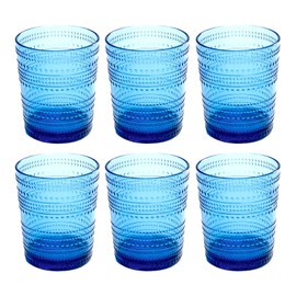 Abode Homewares Beaded Double Old Fashioned Drinkware, Indoor/Outdoor, Cobalt Blue, 15.6 oz., Set of 6