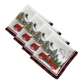 Elrene Home Fashions Vintage Christmas Tree Farm Fabric Napkins, Set of 4, 17 Inches x 17 Inches