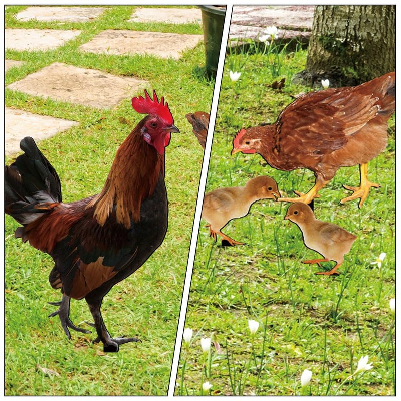HANABASS Pack of 4 Chickens Chicks Ground Stakes Lawn Ornament