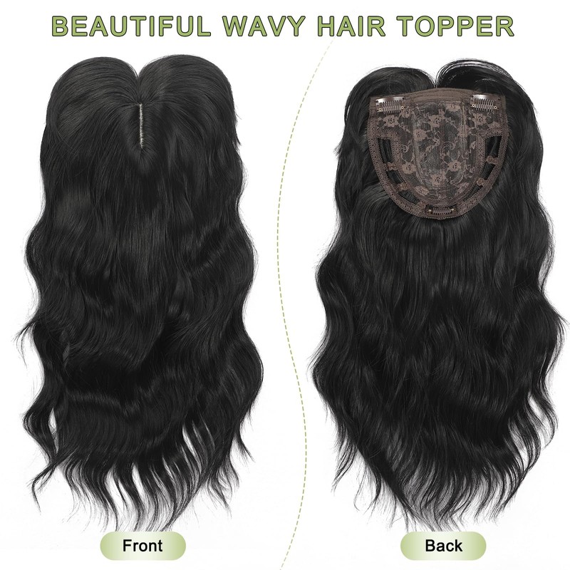 Hair Topper 18 Inch Synthetic Curly Wavy Clip in Bangs(#1B)