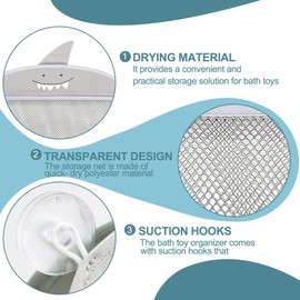 LICHUANUK Bath Toy Net, Bath Toy Storage, with Suction Cup Hook, for Storing Toys or Other Useful Items, Grey