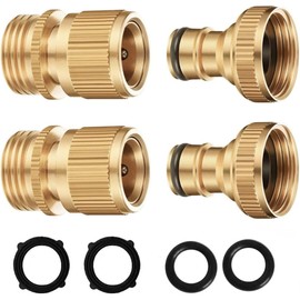 2 Pack Garden Hose Quick Connector, Solid Brass 3/4 inch GHT Thread No-Leak Water Hose Fittings for Quick Connect and Release, Male and Female Garden Hose Adapter