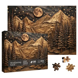 3D Mountain Forest Puzzles for Adults 1000 Pieces, Challenging Nature Plant Tree Scenic Puzzle, Art Landscape Moon River Star Scenery Jigsaw Puzzles