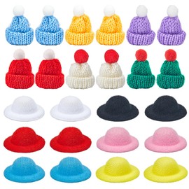 SUNNYCLUE 24Pcs Mini Christmas Knit Hat with Pom Pom Ball Mini Knitting Hats Small Santa Hat Round Hat Mini Christmas Hats Bulk Small Knit Hats for Christmas Tree Ornaments DIY Art Crafts Decoraion