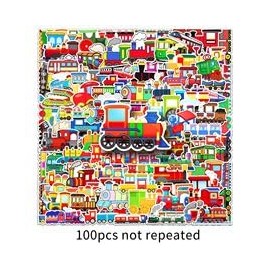 100PCS Cartoon Train Stickers for Water Bottle,Bike,Skateboard,Car,Laptop,Helmet,Computer,Luggage,Cute Aesthetic Transportation Waterproof Vinyl Decals,Adults Teens Sticker,Trendy Graffiti Sticker