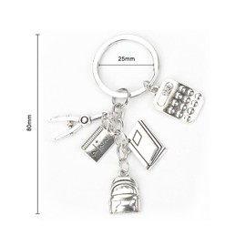 OBEISN Creative Keyring for Women, Practical Companion with Calculator, Compass and Ruler, Stylish Gift for Girlfriends, Gifts for Women, Silver2, S