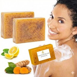 Turmeric Kojic Acid Soap Bar 4 Pack, Natural Handmade Face & Body Soap for Dark Spots, Hyperpigmentation, Knuckles, Armpits, Inner Thighs, Vitamin C, Tea Tree, Shea Butter