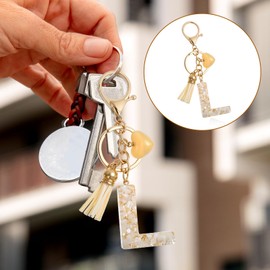 Ouligay Initial Letter Keychain Women Cute L Keychain Keyring Funny Key Chains Women Cute Key Chain Wallet with Tassel Heart for Purse Handbags Women Girl (Gold)
