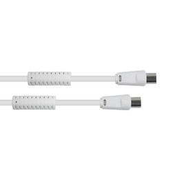 Good Connections SAT TV Antenna Cable – Coax plug to Coax socket – 2 x Sheath Current Filter (Ferrite Core) Double Shielding – Shielding Dimensions IEC/coax plug (male) to port (female) 5 m White