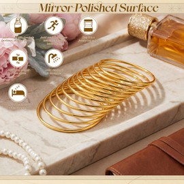 Sureio 14 Pcs 3mm Gold Plated Bracelet Stainless Steel for Women, Multi Layer Stackable Thin Bangle Boho Jewelry Bracelet (Circumference 7.8 Inch)
