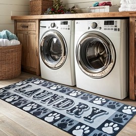 Laundry Room Rug 20"x47" TPR Non-Slip Runner Rug Laundry Rugs Organization Farmhouse laundry room corridor dog paw floor mat,Laundry Room decor for Laundry, Kitchen, Bathroom and Farmhouse Charm
