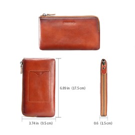 CHANPINCL Mens Genuine Leather Zipper Wallet There are 6 bank cards inside the mobile phone bag and 1 card slot on the surface (Yellowish brown)