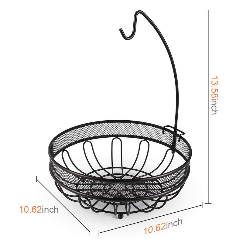Huahong Fruit Basket with Banana Holder, Fruit Bowl, Metal Vegetable