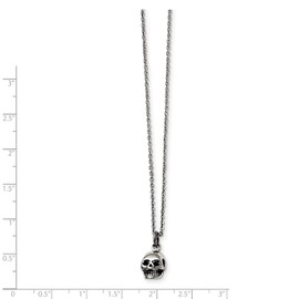 Jewelry Stores Network Stainless Steel Polished and Antiqued Skull Necklace19 Inches