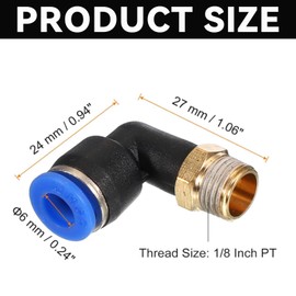 NIYATA 1/8 Inch Push to Connect Fittings, 4Pcs 6mm Pneumatic Air Line Fittings,90 Degree Elbow Quick Connect Tube Adapter for Compressed Air,PT Male Thread Push-in Connector