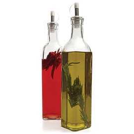 Circleware Villa Olive Oil and Vinegar Glass Dispenser Bottles, Set of 2, 16 oz, Clear