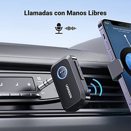 UGREEN Receptor Bluetooth 6.0, Adaptador Bluetooth Aux para Coche Audio Micrófono Incorporado, A2DP Estéreo y Llamadas Manos Libres en Auto, Bluetooth Jack 3.5 para Altavoces y Coche