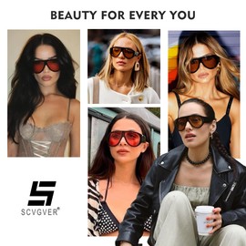 SCVGVER Oversized Sunglasses Womens, Aviator Sunglasses for Women Men, Retro 70s Shades Glasses, UV400 Protection(Tortoiseshell Frame - Gradient Brown Lens)