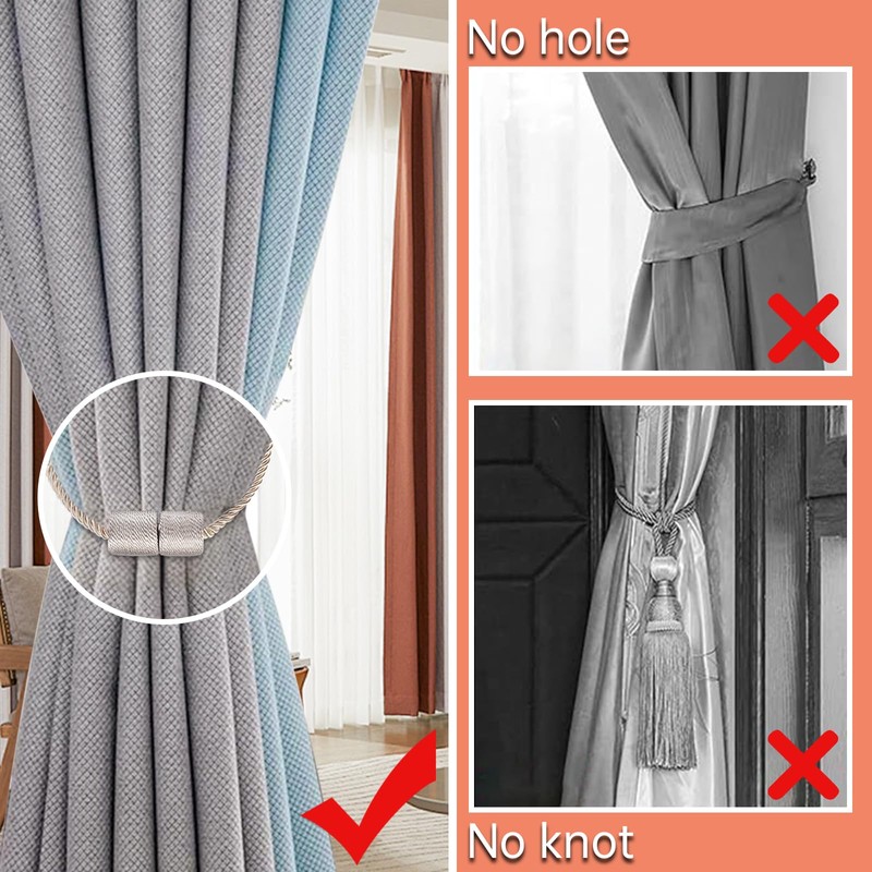 TopHomer 2 Pack Magnetic Curtain Tie Backs - 16.14in/41cm Handmade