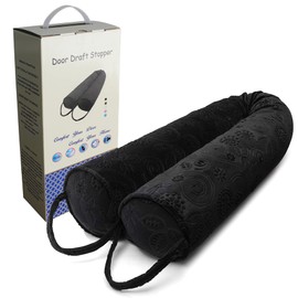 Under Door Draft Stopper 36 Inch, Black Weighted Door Draft Blocker Snake Door Sweep with Loop and Weather Stripping Removable, Heavy Duty Draft Guard Noise Sound and Windproof for Doors and Windows