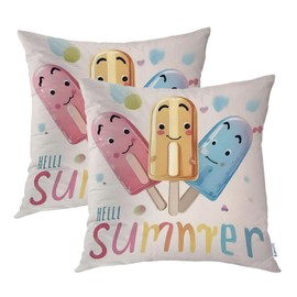 Batmerry Summer Pillow Covers 18X18, Popsicle Decorations Hearts Couch Cover Blue Yellow Pink Emojis Cushion Cover Digital Printing Blended Fabric for Couch Sofa Bed Invisible Zipper (Set of 2)