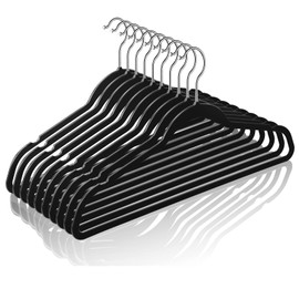 TIMMY 50 Plastic Hangers 17.7 Inch - Velvet Non-Slip, Space Saving Closet Organizers, Heavy Duty Slim Hangers for Pants, Shirts, Coats (Black, Ultra Thin & Durable)