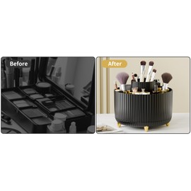 360° Rotating Makeup Brush Organizer for Vanity – 5-Compartment PP Holder for Desktop Storage