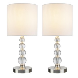 Aspen Creative 40276-09-2, Contemporary Table Lamp w/White Linen Drum Shade, Satin Nickel Finish, Size: 8" D x 17-3/4"H, E26 Socket, Set of 2 for Living, Bedside, Kid Room