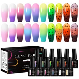 MEET ACROSS 12PCS Color Changing Gel Nail Polish Set Glitter Temperature Mood Changing Color Changed Gel Soak Off Nail Art Design Kit Manicure at Home Special Gifts for Women Girls