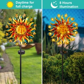 Solar Wind Spinners for Yard Garden - 60.3 Inch 360° Metal Sun Wind Sculptures Outdoor Clearance Kinetic Windmills with Vine String Shining LED Lights for Patio, Lawn Xmas Garden Decoration