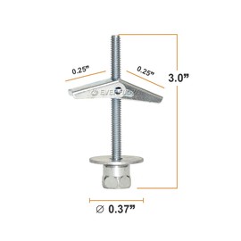 Everflow 8064925-25 SST 30 3/8" Vertically Threaded Rod Anchor Designed for Drywall or Prestressed Concrete, Steel, Zinc, 1/4 x 3 Screw Length (25 Pack), Pack of 25, 25 Piece