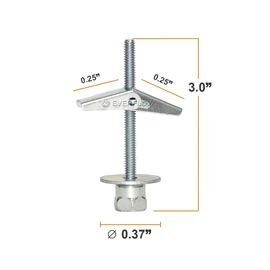Everflow 8064925-25 SST 30 3/8" Vertically Threaded Rod Anchor Designed for Drywall or Prestressed Concrete, Steel, Zinc, 1/4 x 3 Screw Length (25 Pack), Pack of 25, 25 Piece