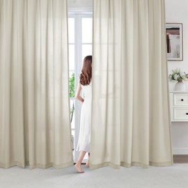 H.VERSAILTEX Sheer Curtains 63 inches Long No-See-Through Farmhouse Curtains for Living Room Light Filtering Semi Sheer Curtain for Bedroom Privacy Window Curtain Drapes 2 Panels Rod Pocket, Natural